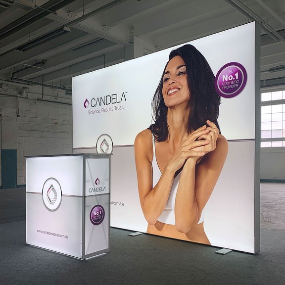 LED Messestand - ALU STAR + GRID Lightbox Counter - Candela Laser Deutschland GmbH